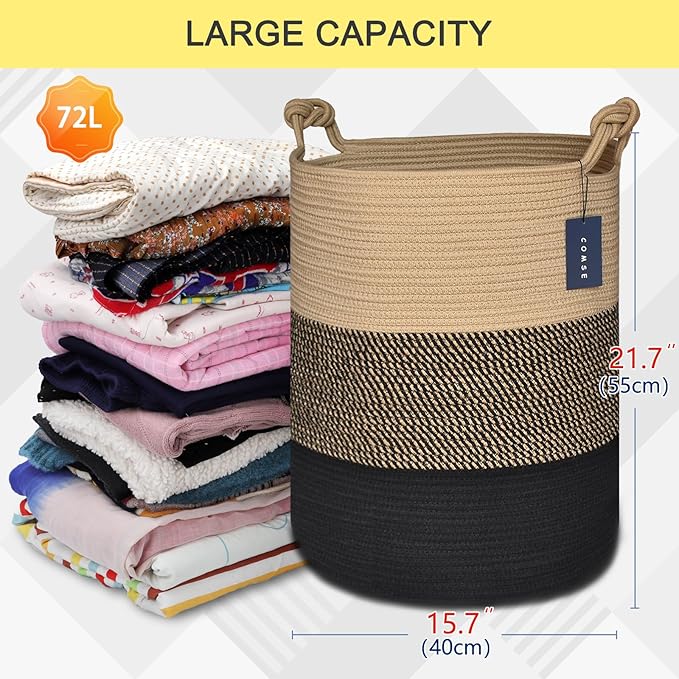 COMSE Extra Large Blanket Basket, Tall Woven Storage Basket, Nursery Hamper - Image 3