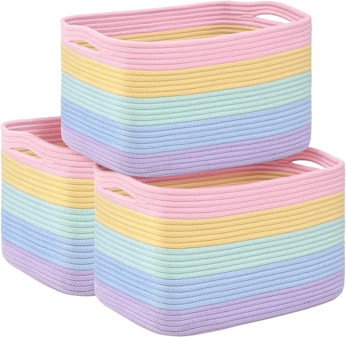Shelf Baskets for Organizing, Woven Storage Basket for Shelves，Cotton Rope by Degeyoyo