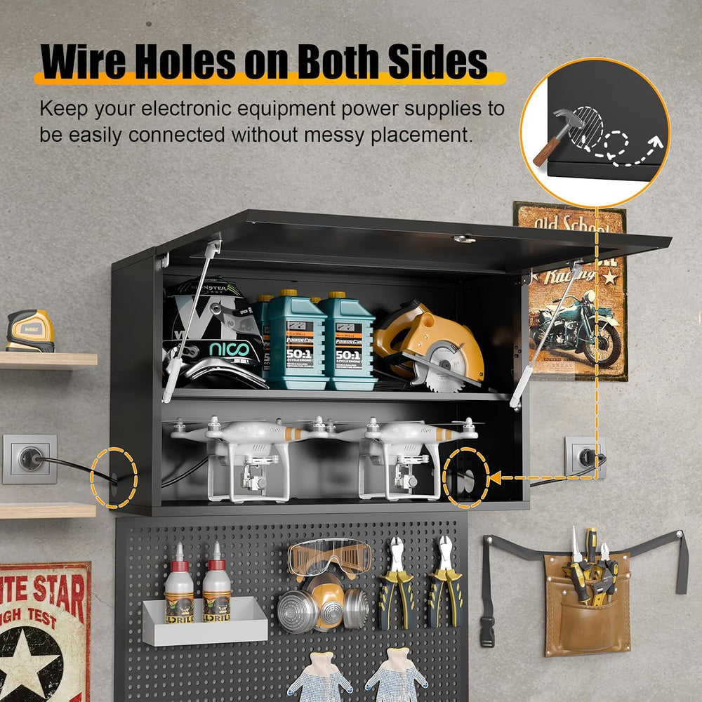 Garage Wall Cabinet, Metal Tool Cabinet with Lock&Adjustable Shelf