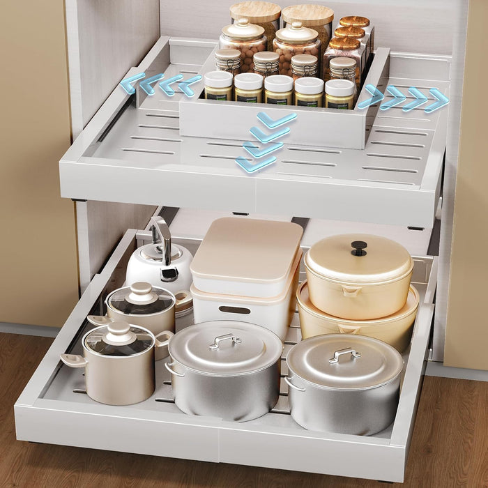 1 Pcs Pull Out Cabinet Organizers, Width (12"-19") and Depth (17"-23") Expandable With 3 Slides, No Drill Slide out Drawers Adhesive Film or Nail Cabinets Without Lip in Kitchen, Bathroom