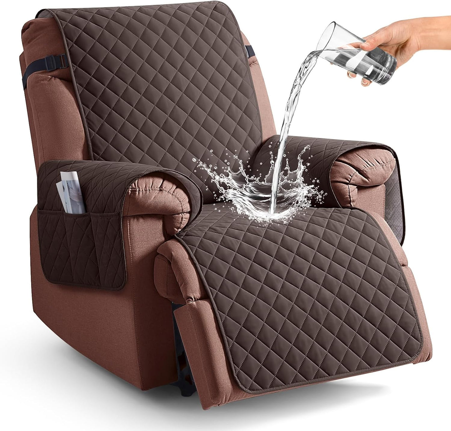 KinCam 100% Waterproof Recliner Chair Cover, Reclining Couch Covers for Pets, Dogs, Recliner Couch Slipcover Furniture Protector with Elastic Straps for Kids(23.6", Chocolate)