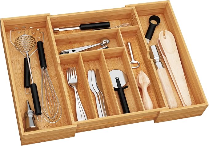 BAMEOS 3" Deepth Expandable Drawer Organizer, Deep Flatware Organizer, by BAMEOS