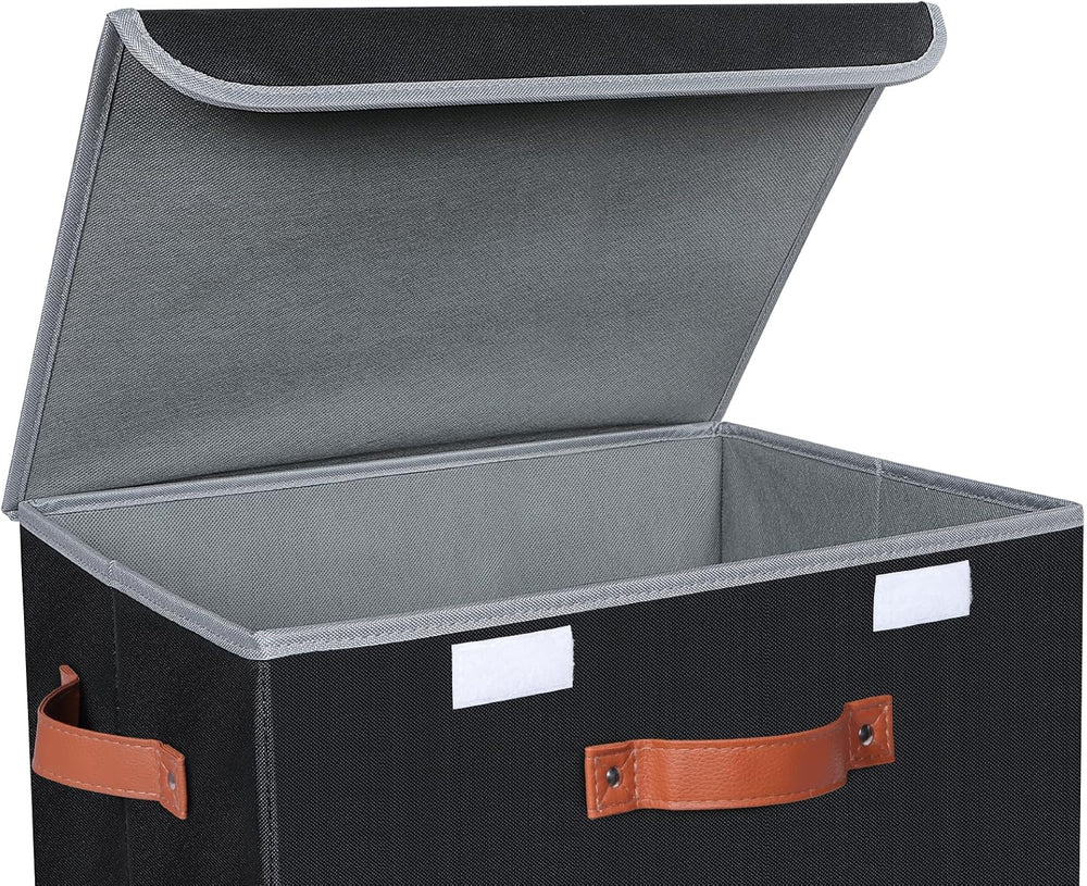 Univivi Fabric Storage Cubes with Lids, Stackable Storage Box, Black, 3 PCS