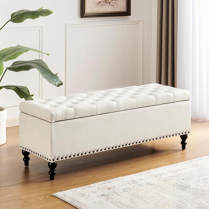 Storage Ottoman 50.2 Inches Upholstered Fabric Storage Ottoman Bench，Button - Image 7