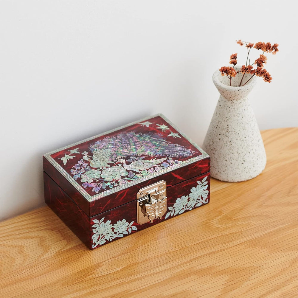 MADDesign Mother of Pearl Ring Earring Jewelry Box Peacock Design