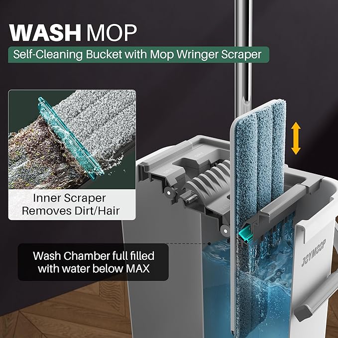 JOYMOOP Mop and Bucket with Wringer Set, Flat Squeeze Mop Flat Head, Dust Mops - Image 2