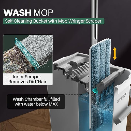 JOYMOOP Mop and Bucket with Wringer Set, Flat Squeeze Mop Flat Head, Dust Mops - Image 2