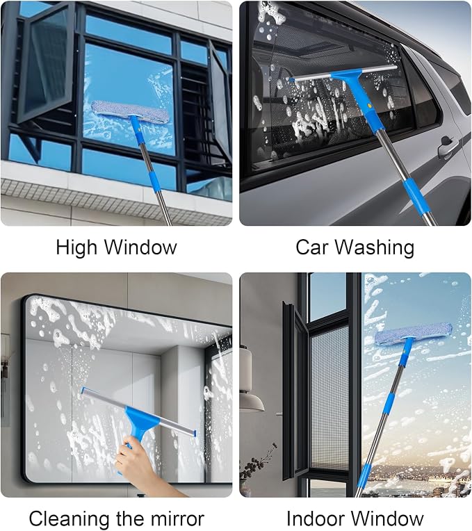 Window Squeegee Cleaner with 4 Stainless Steel Extension Poles, Long Reach to - Image 7