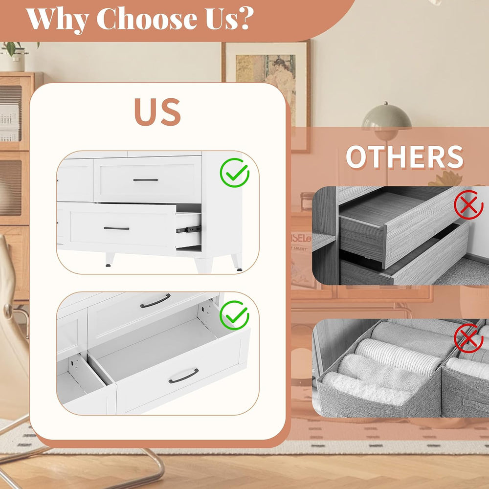 Metal 9 Drawer Dressers for Bedroom, 52" Wide White Steel Chest of Drawe...