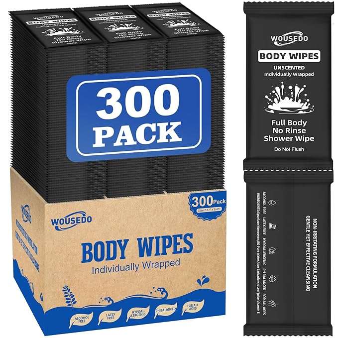 300 Pcs Ultra Thick Soft Large Body Wipes Individually Wrapped, Shower Wipes by Unknown