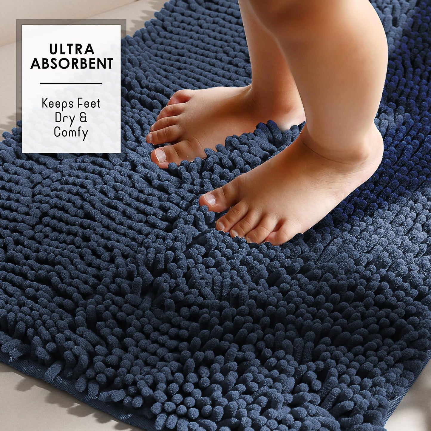Hearth & Harbor Bathroom Rugs, Chenille Bath Mat - Machine Washable Bath Mats for Bathroom Non-Slip Backing Rubber, Quick Dry Bathroom Mat
