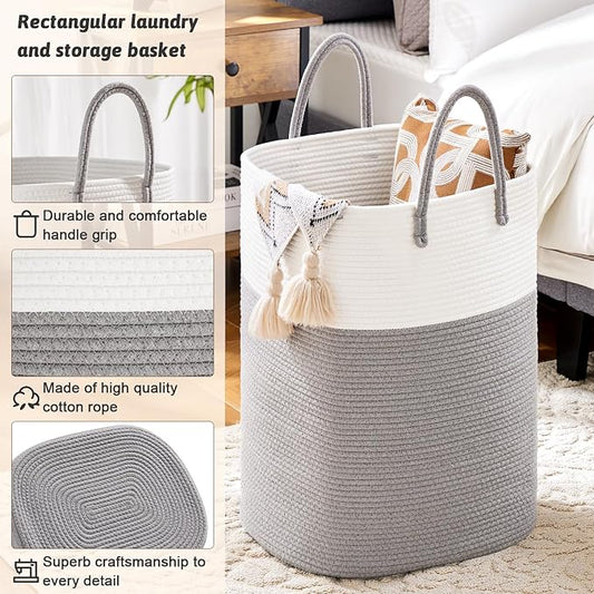 Laundry Basket, Woven Cotton Rope Laundry Hamper, Versatile Storage - Image 2
