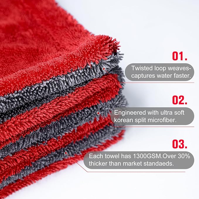 2 Pack XL Car Drying Towel – 1300GSM Ultra Absorbent Microfiber, Twisted Loop - Image 5
