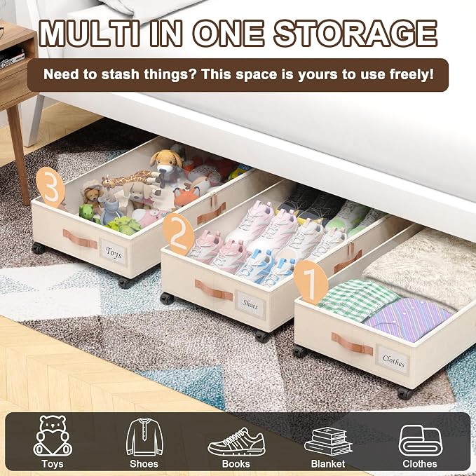 Under Bed Storage with Wheels, XXL 65L Under the bed storage Organizer Bins - Image 3