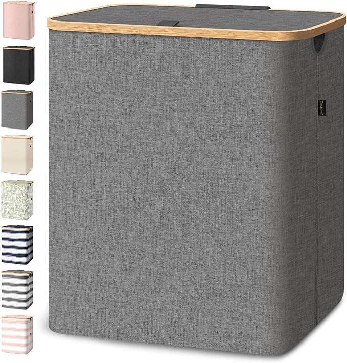 BALEINE Laundry Hamper with Lid, Tall Laundry Baskets with Bamboo Pull Handles by BALEINE
