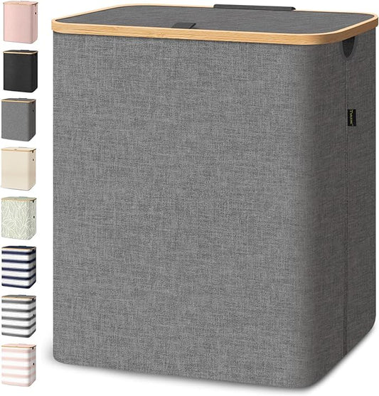 BALEINE Laundry Hamper with Lid, Tall Laundry Baskets with Bamboo Pull Handles by BALEINE