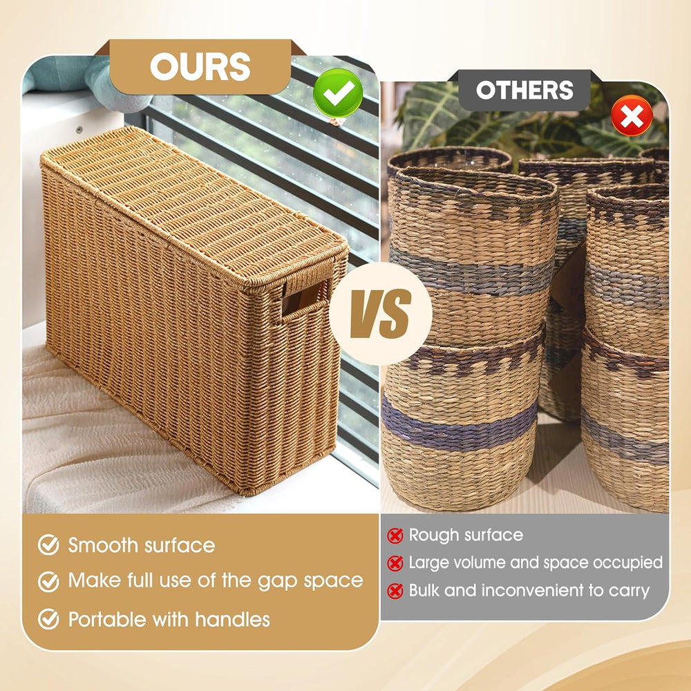 Generic Narrow and Tall Storage Box Woven Storage Basket with Lid Lightweight...