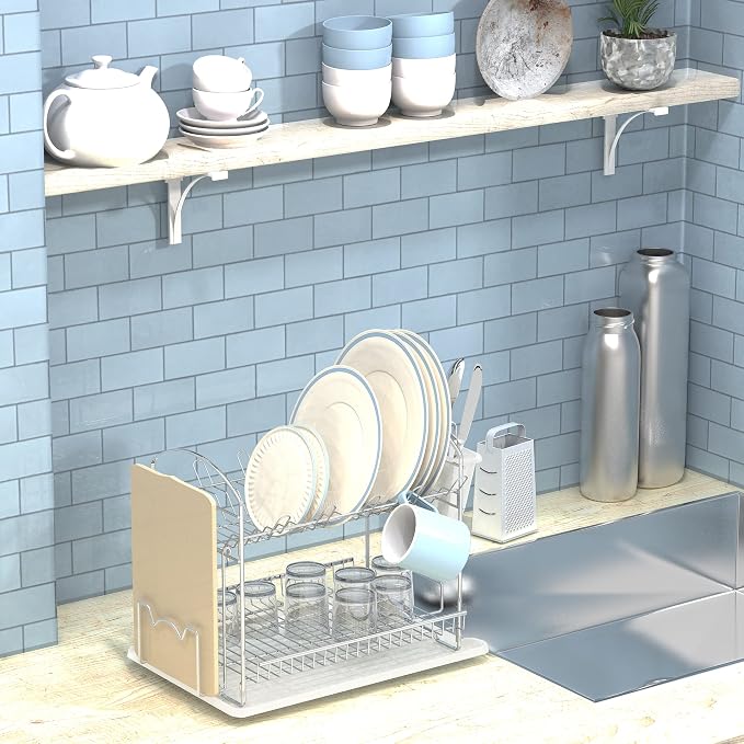 Simple Houseware 2-Tier Stainless Steel Dish Rack - Image 8