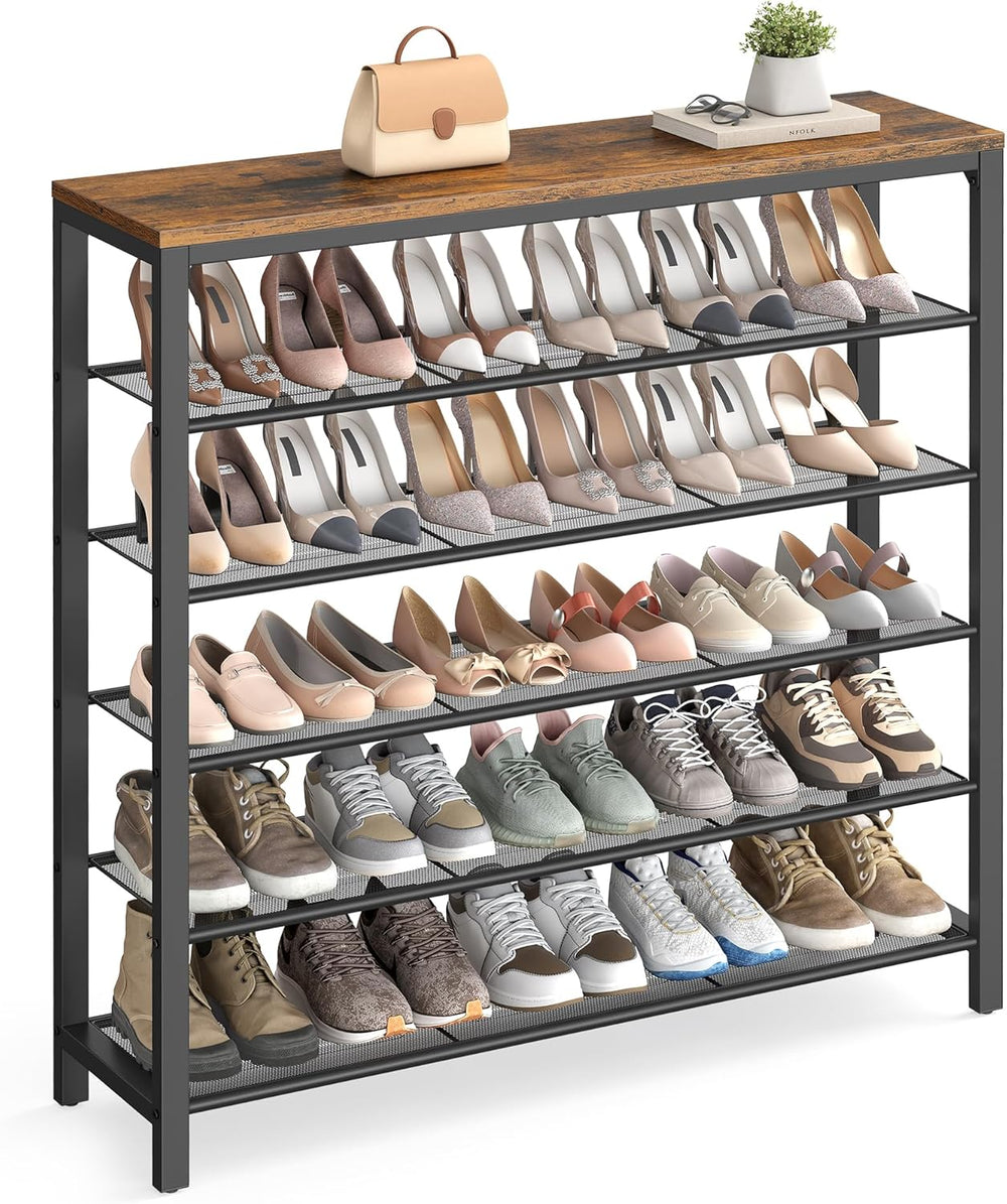 VASAGLE 6-Tier Shoe Rack, 24-30 Pairs, Metal Mesh