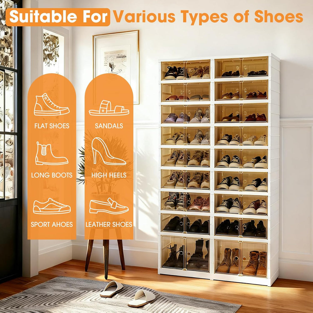 36Pairs Folding Shoe Rack Storage Device,Large Plastic Folding Shoe Cabinet