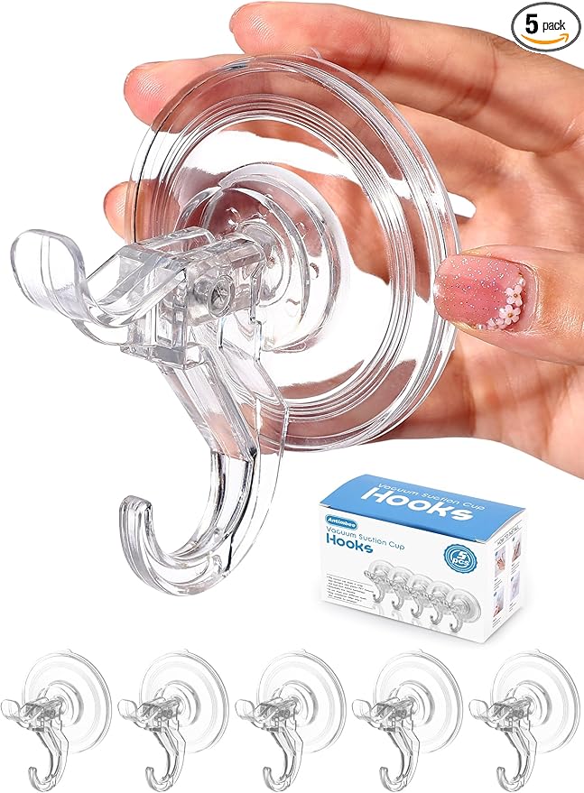Antimbee Transparent Heavy Duty Suction Hooks, 5 Pack, Holds up to 11 lbs by Antimbee
