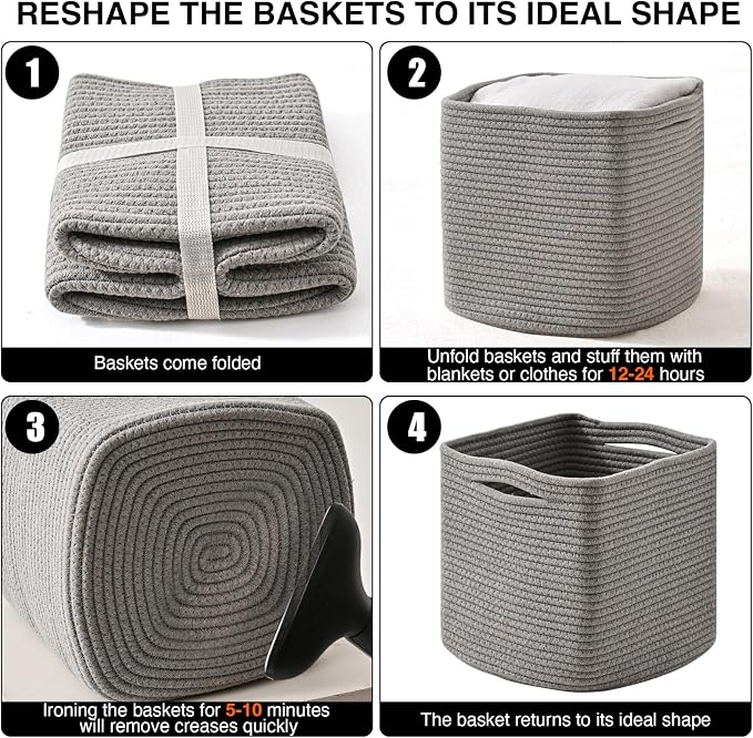 11 Inch Cube Storage Bins, Storage Cube Organizer Bins, Woven Cotton Rope Basket - Image 7