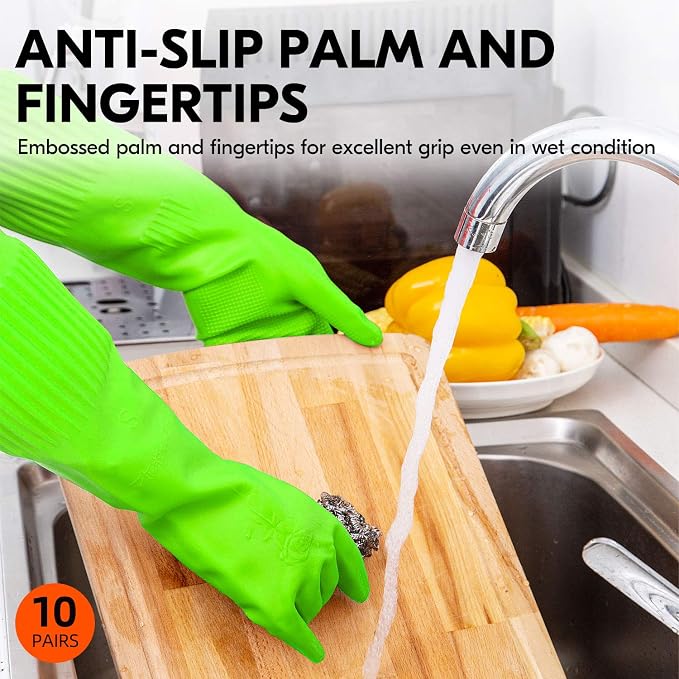 Vgo... 10-Pairs Dishwashing Gloves, Reusable Household Gloves, Kitchen Gloves - Image 4