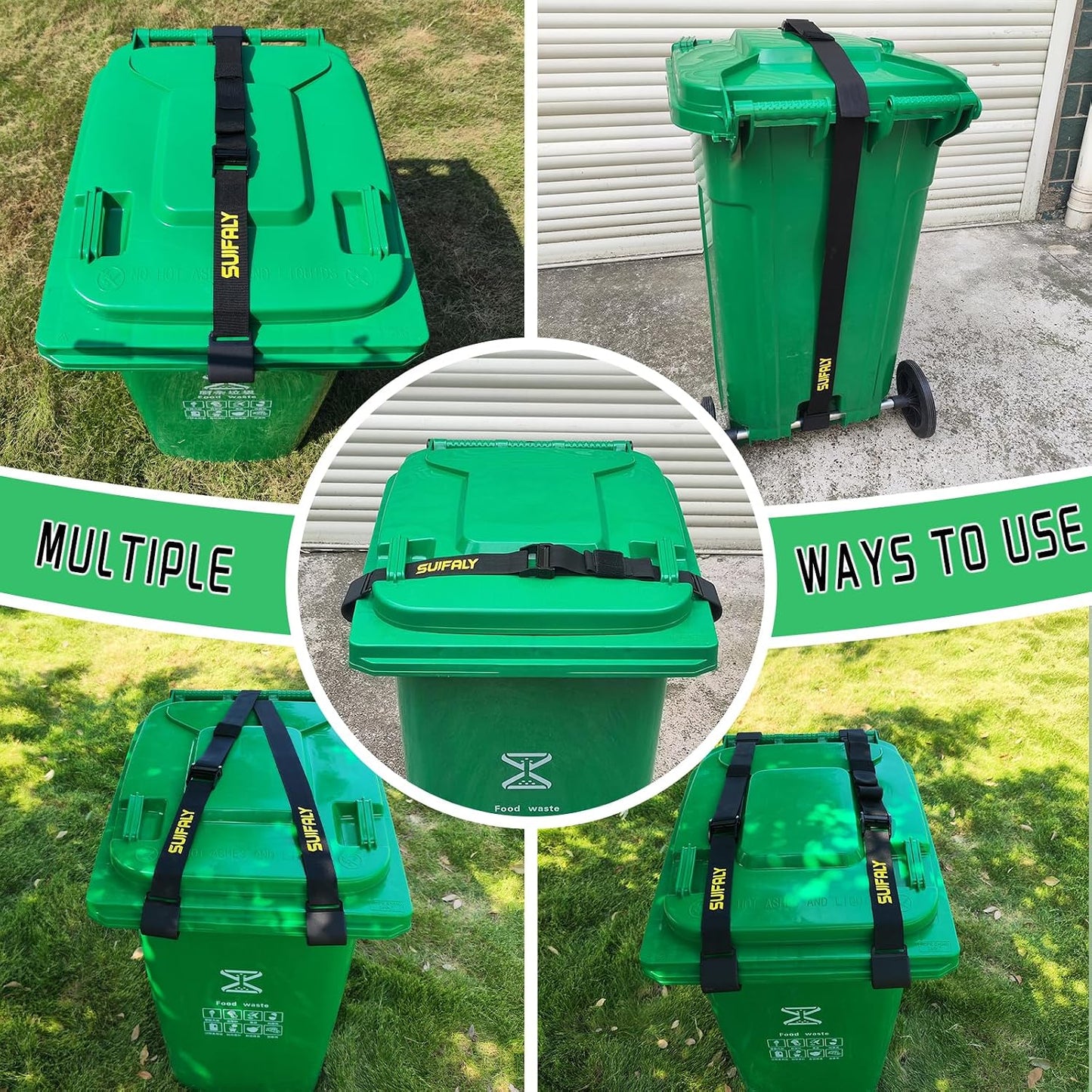 Trash Can Locks with Self-Locking Buckle – Heavy Duty Adjustable Bear Proof Lid Straps for 28-96 Gallon Bins, Animal-Proof Garbage Can Lock for Raccoons, Squirrels, Wildlife (1)