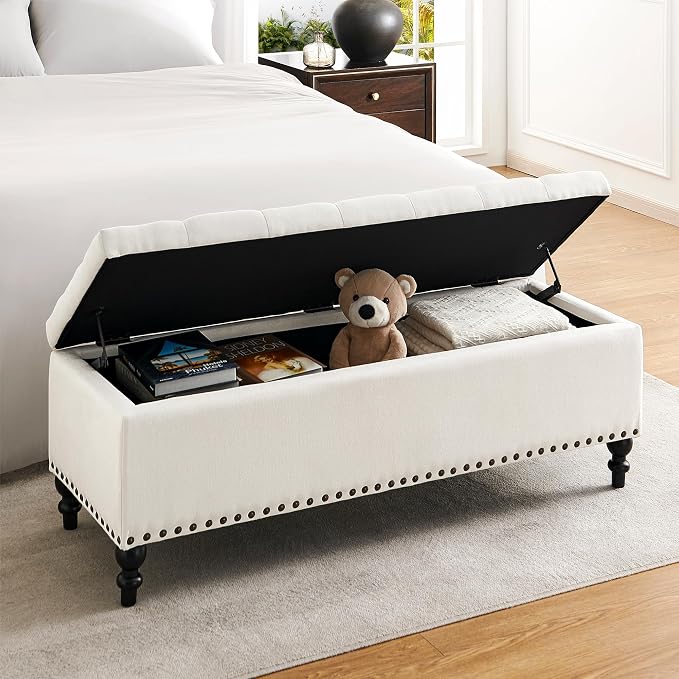 Storage Ottoman 50.2 Inches Upholstered Fabric Storage Ottoman Bench，Button - Image 3