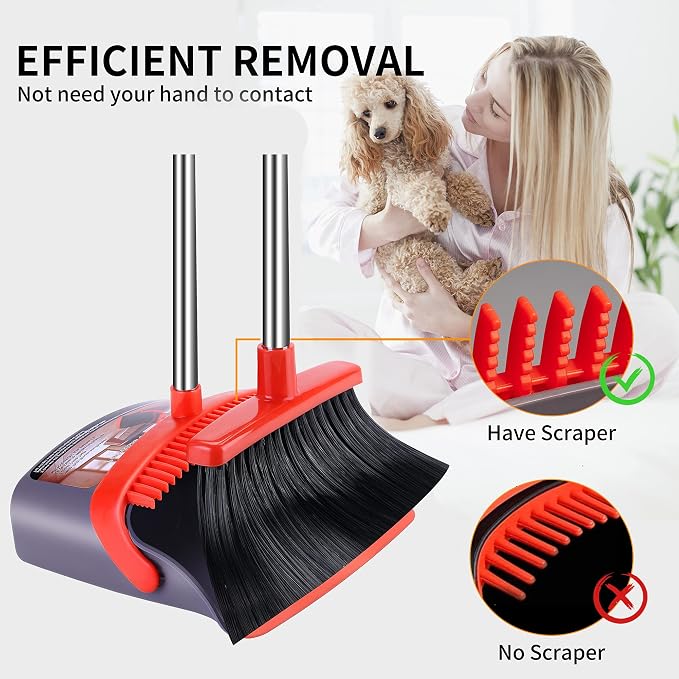 Broom with Dustpan Combo Set Broom and Dustpan Set Dust Pan with Stainless - Image 2