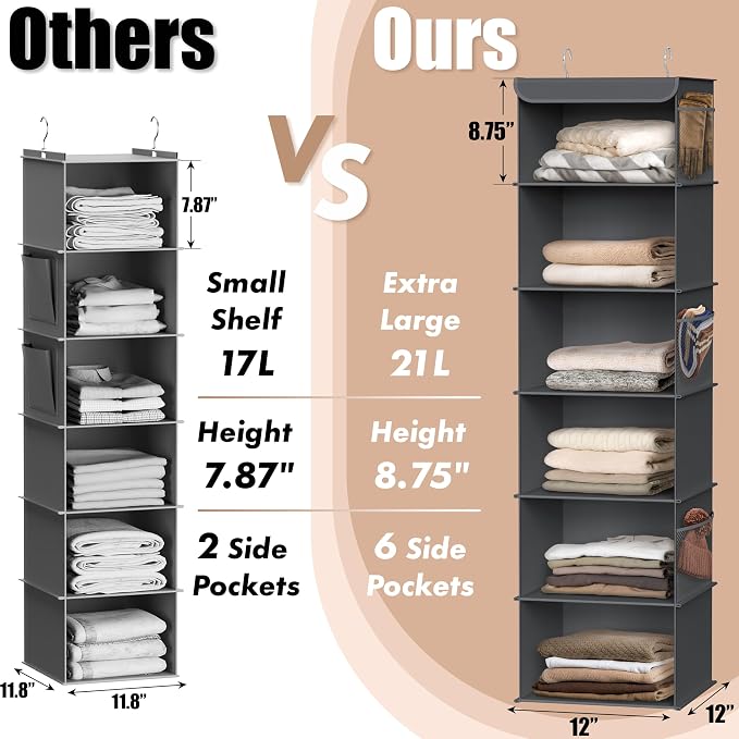 Simple Houseware 6 Shelf Hanging Closet Organizer, Dark Gray - Image 4