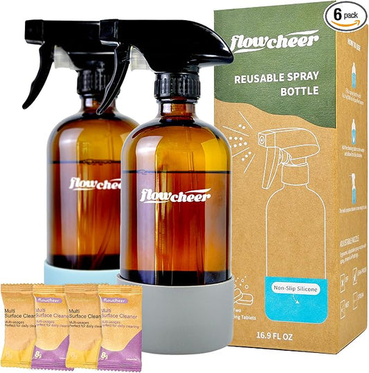 Multi-Surface Cleaner Kits-2 Pack Reusable Spray Bottles & 4 Pack All Purpose by Flowcheer
