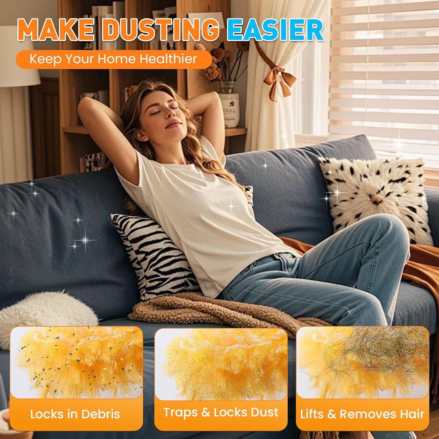 Alotiki Heavy Duty Duster Refills, 80 Count 360° Double-Sided Duster Refill and 2 Yellow Handle, Disposable Dusters Refill for Daily Dust Cleaning, Electronics, Furniture, Blinds, Ceiling Fans
