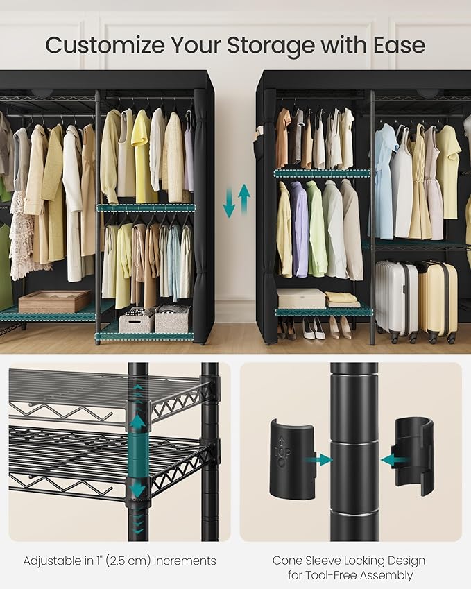 SONGMICS Heavy-Duty Clothes Rack, Garment Rack, Portable Closet, 68.7-Inch Wide - Image 4