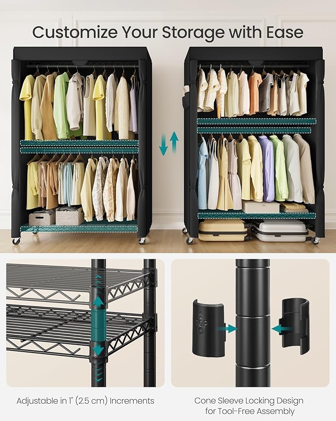 SONGMICS Heavy-Duty Rolling Clothes Rack, Garment Rack, Portable Closet - Image 4