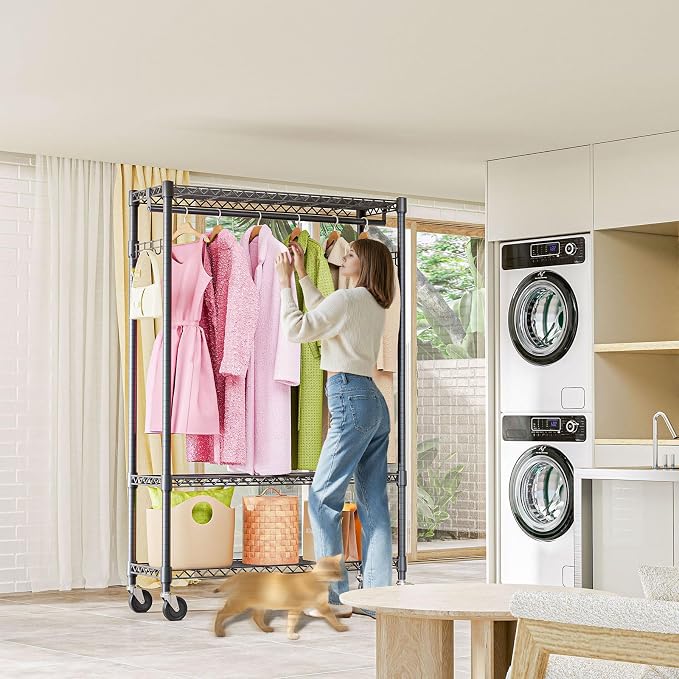 Heavy Duty Rolling Garment Rack 3 Tiers Adjustable Wire Shelving Clothes Rack - Image 7