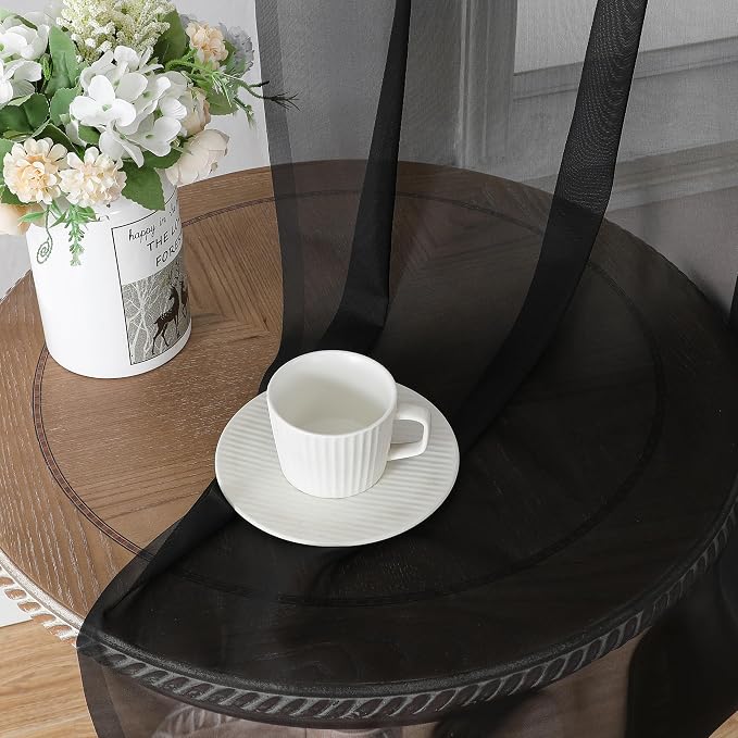 Chyhomenyc Black Sheer Tier Curtains 24 Inch Length, Small Window Curtains - Image 7