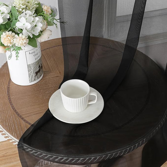 Chyhomenyc Black Sheer Curtain 72 Inches Length 2 Panels, Voile Top Dual Rod - Image 2