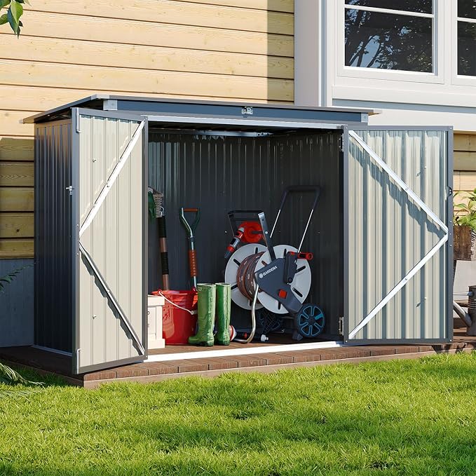 Aoxun 80 CU.FT Outdoor Storage Shed Metal Trash Can Storage - Image 3
