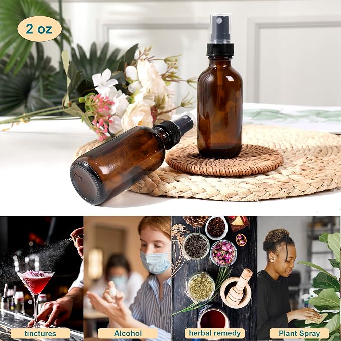 Amber Glass Small Spray Bottle 2 oz 48 Packs, Fine Mist Sprayer Small Clear - Image 5