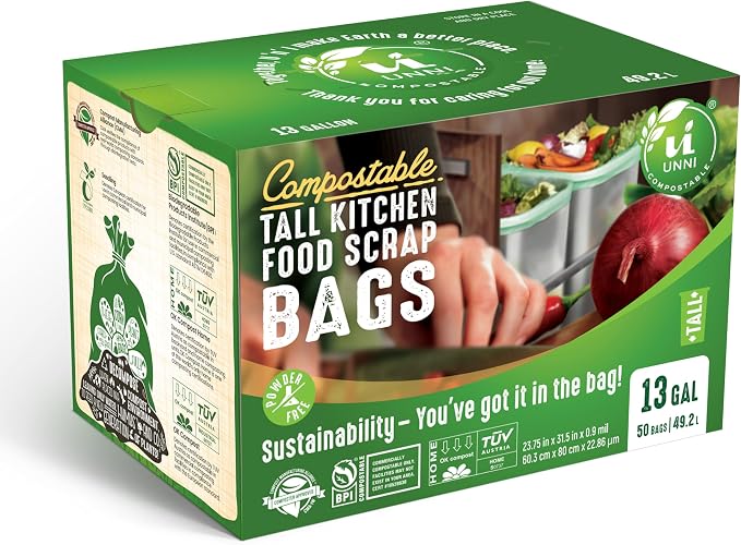 UNNI Compostable Trash Bags, 13 Gallon / 49.2 Liter, Extra Thick 0.9 Mil Tall - Image 6