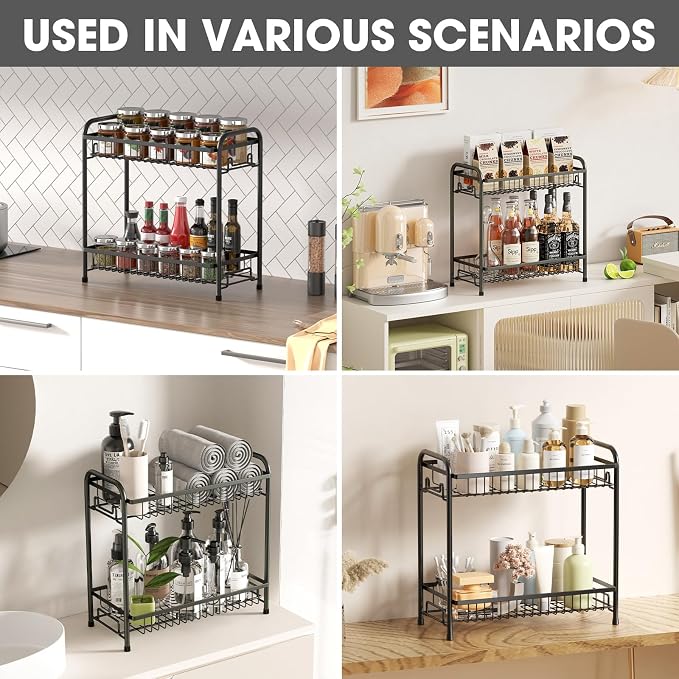 Spice Rack for Countertop, 2-Tier Standing Sturdy Metal Seasoning Organizer - Image 2