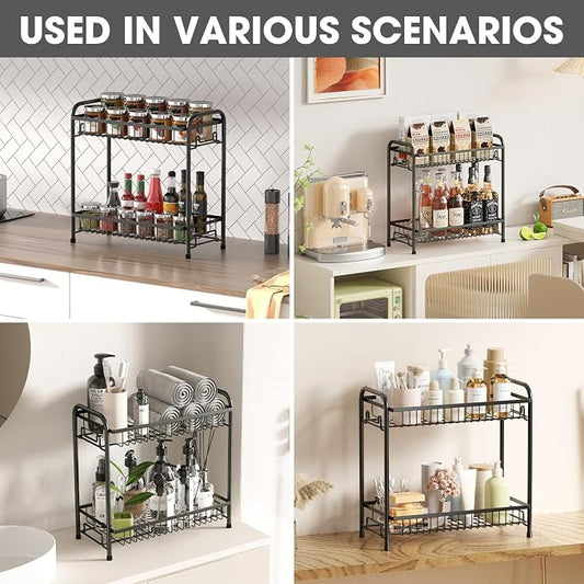 Spice Rack for Countertop, 2-Tier Standing Sturdy Metal Seasoning Organizer - Image 2