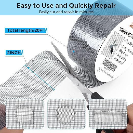 Grey Window Screen Repair Tape, 2IN X 20FT Screen Repair Kit - Image 3