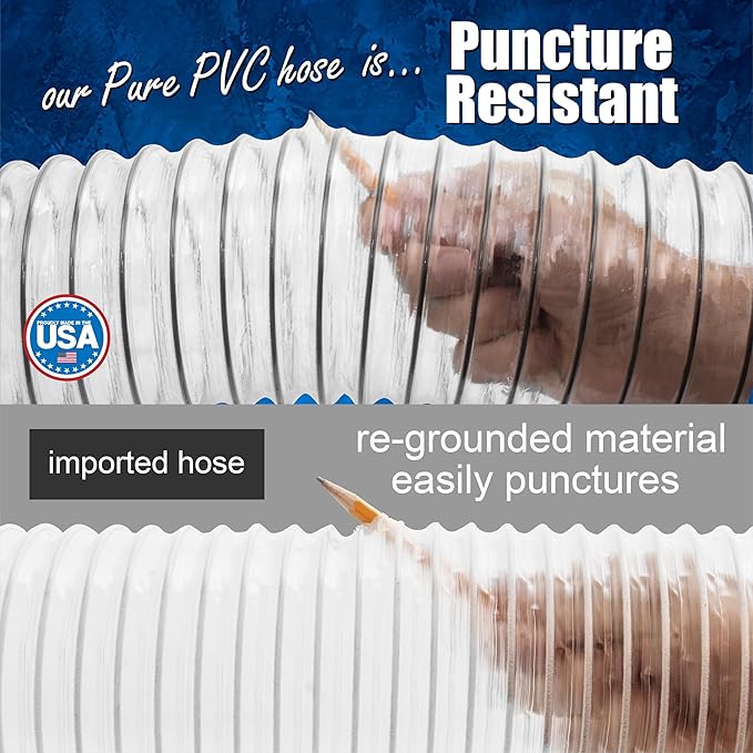 PVC Dust Collection Hose w/4 Thumbscrew Clamps, Puncture Resistant, Carbon - Image 4