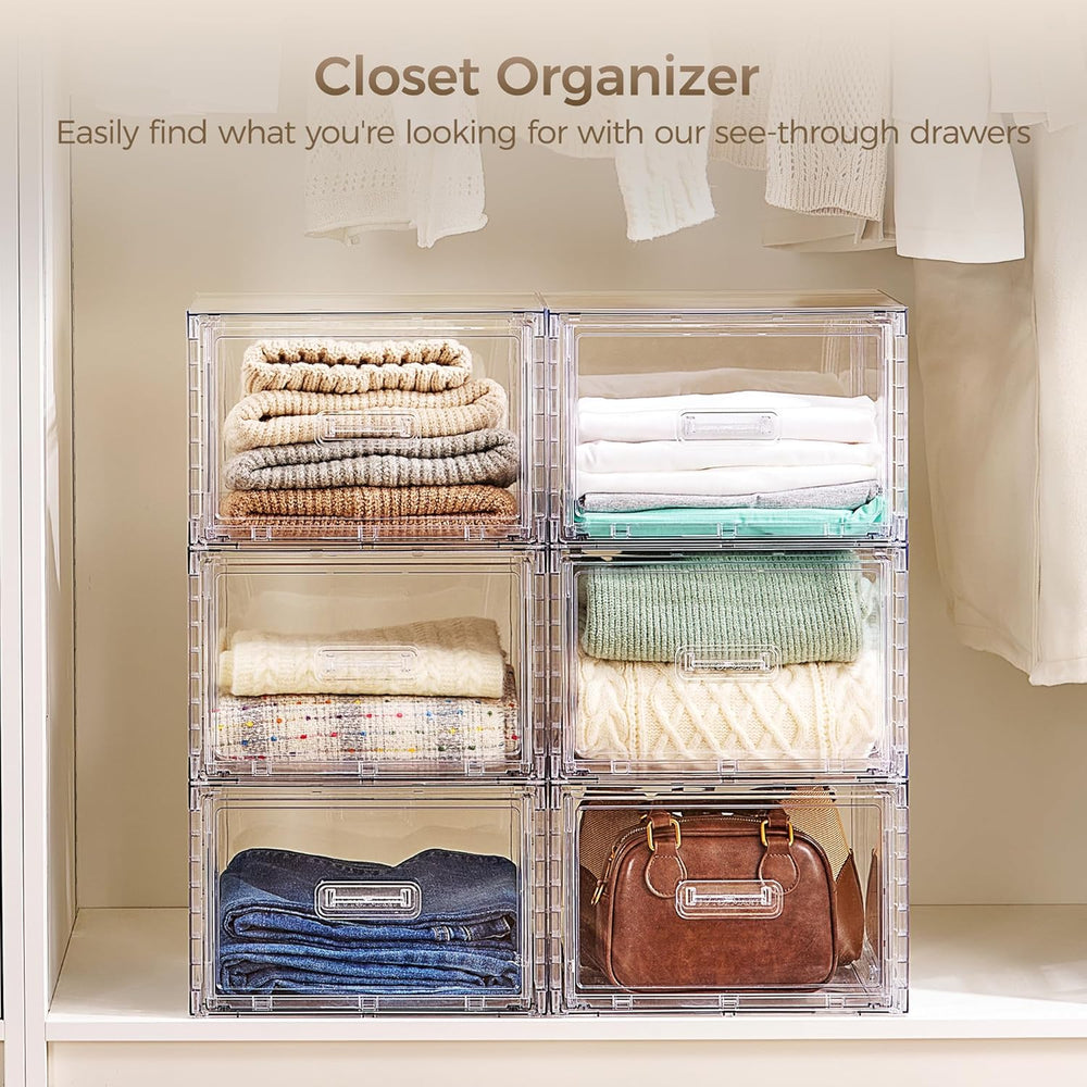 Vtopmart 4 Pack Clear Stackable Closet Storage Drawers 15QT, Medium