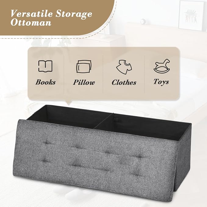 Athena Collection 43" Storage Ottoman Bench Folding Bench - Image 5