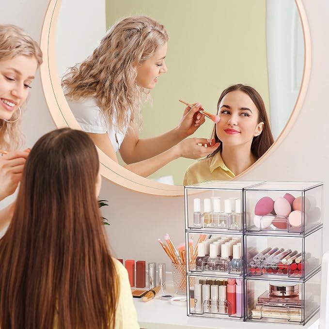 Vtopmart 10 Pack Clear Small Stackable Storage Drawers, Acrylic Bathroom Makeup - Image 5