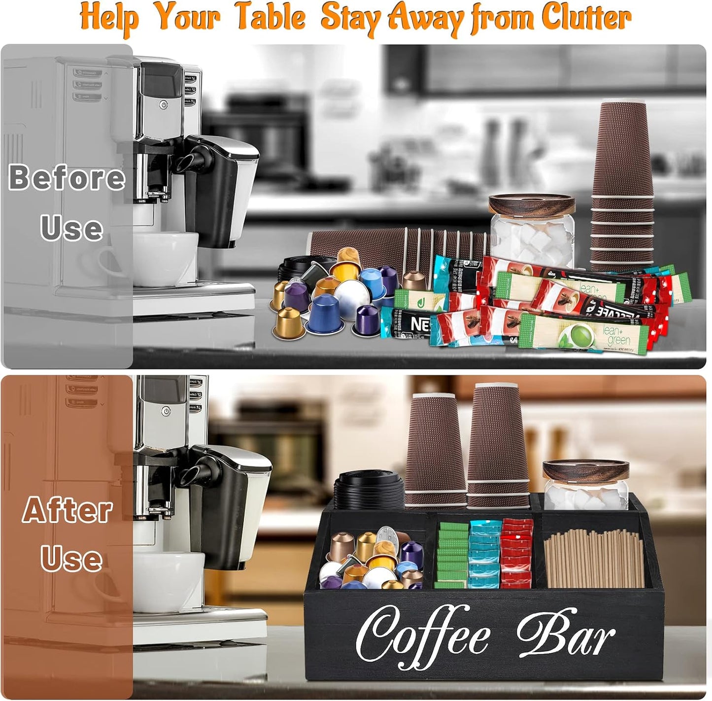 ugiftt Coffee Station Organizer for Counter, Wood Coffee Pods Holder Storage Basket, Tea Condiment Storage Organizer, Rustic Coffee Bar Decor for Coffee Accessories Organizer