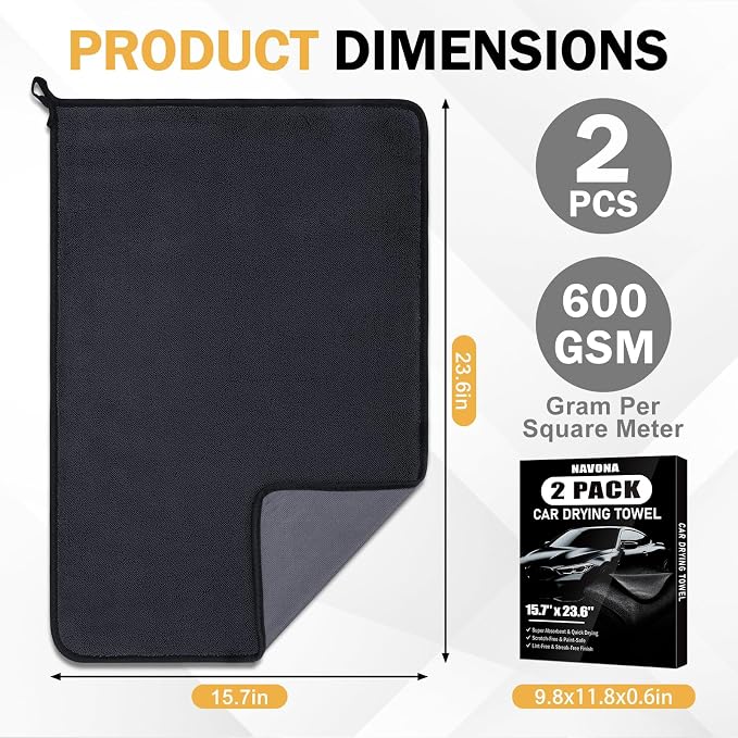 2-Pack Medium Size Microfiber Towels, 600GSM Ultra Absorbent Car Drying Towels - Image 3